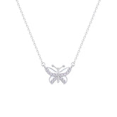 Asfour Crystal Chain Necklace With Decorative Butterfly Pendant In 925 Sterling Silver-ND0439